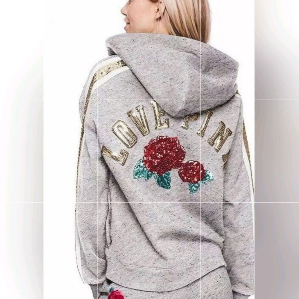 2017 Fashion Show Victoria's Secret PINK Blink Sequin Pullover Hoodie Size Small